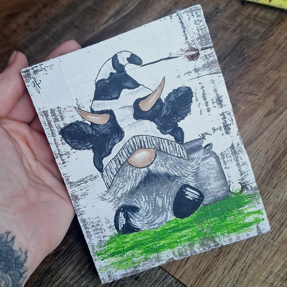 Hand Painted Gmone Cow on Wood